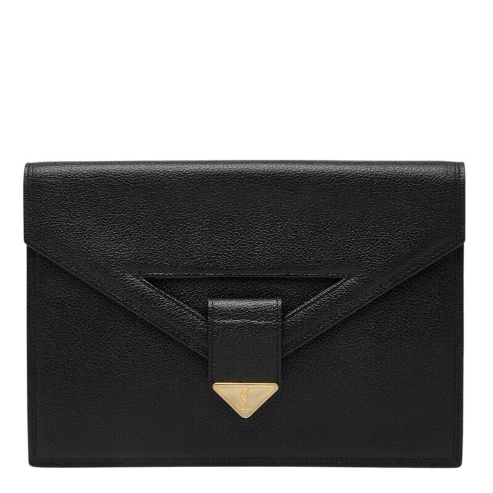 Saint Laurent YSL plate clutch bag Shoulder black leather